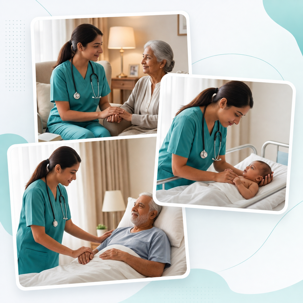 Compassionate moments across patient, baby, and elderly care services