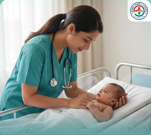 Caregiver providing gentle care for a baby