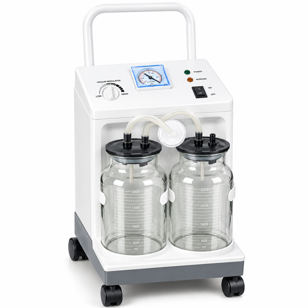 Electric Suction Machine with Double Collection Bottle | Mobile Medical Aspirator